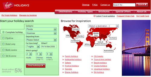 virgin holidays home page search box