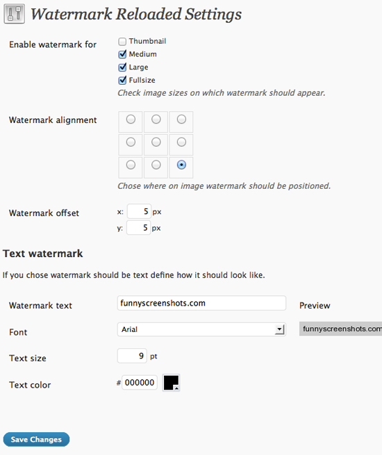 Watermark Reloaded options