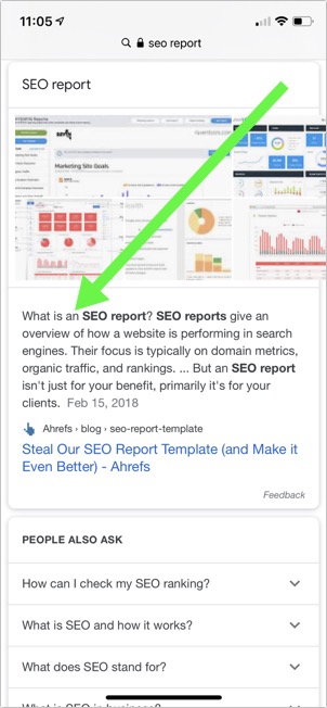 featured snippet example