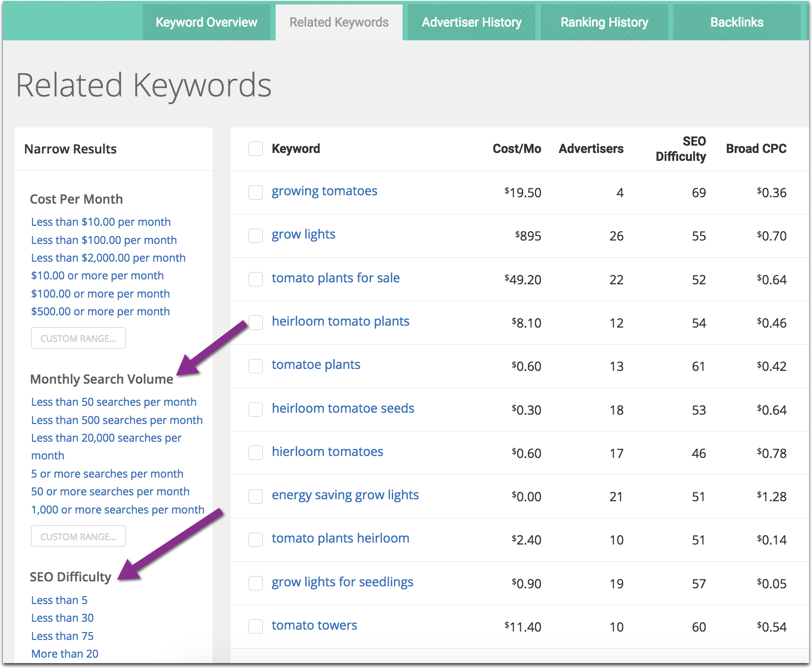 Spyfu related keywords